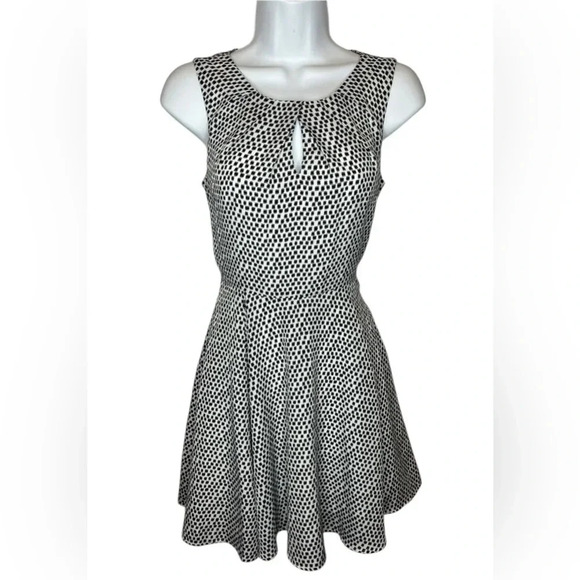 Express Black and White Geometric Fit & Flare Dress - Picture 1 of 9